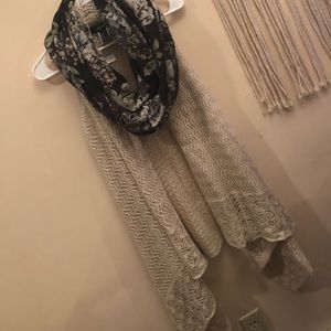 Flowing crochet vest with floral scarf